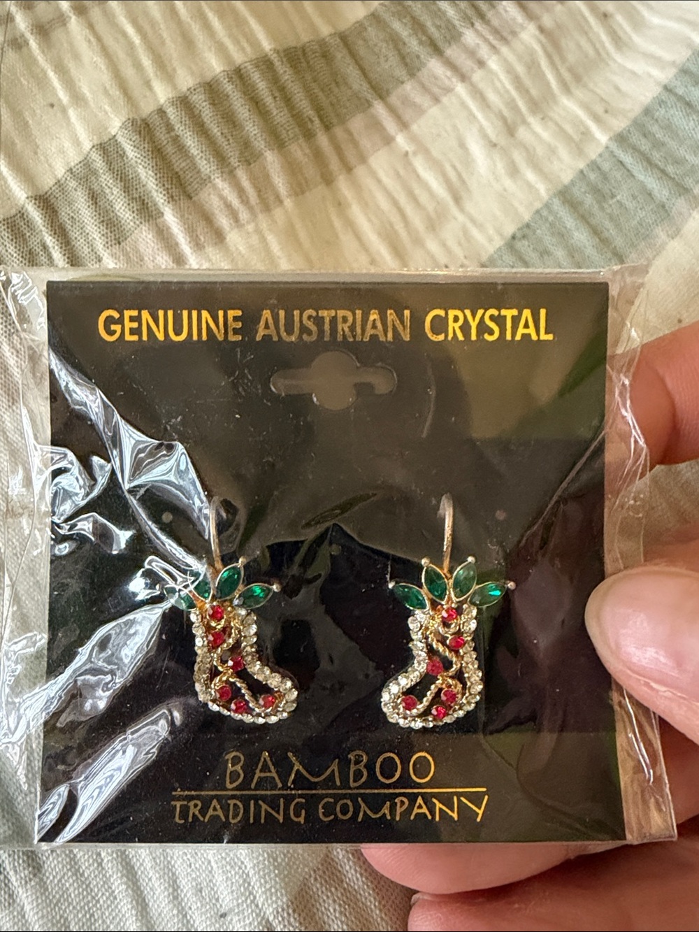 Christmas Stocking Crystal Earrings - Genuine Austrian Crystal